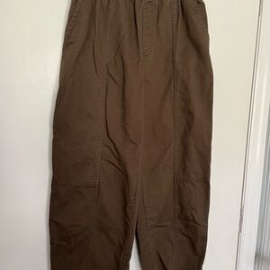 Brown barrel leg pull-on pants